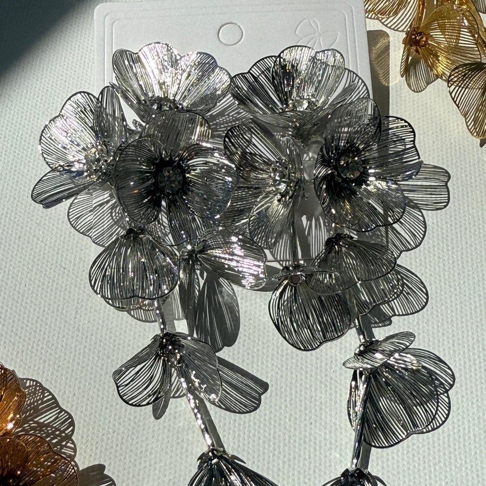 Elegant Silver Floral Earrings